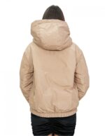 Piumino corto reversibile in vera piuma 42 beige e marrone manica lunga e cappuccio tasche esterne