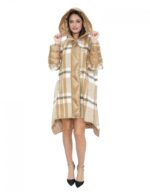 Cappotto lana e piumino lungo 100 cm 46 marrone fantasia quadri mod campana chiusura bottoni e zip