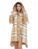 Cappotto lana e piumino lungo 100 cm 46 marrone fantasia quadri mod campana chiusura bottoni e zip
