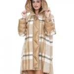 Cappotto lana e piumino lungo 100 cm 50 marrone fantasia quadri mod campana chiusura bottoni e zip