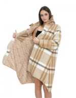 Cappotto lana e piumino lungo 100 cm 50 marrone fantasia quadri mod campana chiusura bottoni e zip