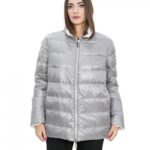 Piumino in vera piuma reversibile 48 grigio e bianco collo pistagna manica lunga tasca invisibile