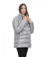 Wendbare echte Daunenjacke 48 grau-weißer Kragen mit Paspel und langen Ärmeln unsichtbare Tasche – Bild 4