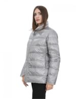 Wendbare echte Daunenjacke 48 grau-weißer Kragen mit Paspel und langen Ärmeln unsichtbare Tasche – Bild 3