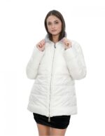 Wendbare echte Daunenjacke 48 grau-weißer Kragen mit Paspel und langen Ärmeln unsichtbare Tasche – Bild 8