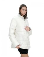 Wendbare echte Daunenjacke 48 grau-weißer Kragen mit Paspel und langen Ärmeln unsichtbare Tasche – Bild 10