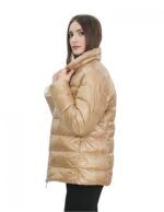 Piumino in vera piuma reversibile 50 marrone e beige collo pistagna manica lunga tasca invisibile