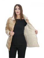 Piumino in vera piuma reversibile 50 marrone e beige collo pistagna manica lunga tasca invisibile
