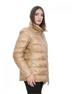 Piumino in vera piuma reversibile 50 marrone e beige collo pistagna manica lunga tasca invisibile
