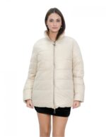 Piumino in vera piuma reversibile 50 marrone e beige collo pistagna manica lunga tasca invisibile