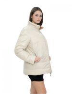 Piumino in vera piuma reversibile 50 marrone e beige collo pistagna manica lunga tasca invisibile