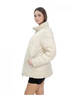 Piumino in vera piuma reversibile 50 marrone e beige collo pistagna manica lunga tasca invisibile
