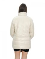 Piumino in vera piuma reversibile 50 marrone e beige collo pistagna manica lunga tasca invisibile