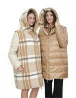 Smanicato gilet reversibile 50 marrone in lana con fantasia a quadri da un lato e dall'altro in piumino