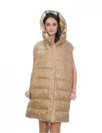 Smanicato gilet reversibile 50 marrone in lana con fantasia a quadri da un lato e dall'altro in piumino