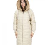 Cappotto reversibile con pelliccia di montone e piumino in piuma 46 nei colori beige e marrone manica lunga chiusura zip