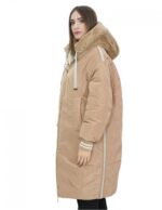 Cappotto reversibile con pelliccia di montone e piumino in piuma 50 nei colori beige e marrone manica lunga chiusura zip