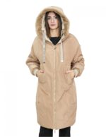 Cappotto reversibile con pelliccia di montone e piumino in piuma 46 nei colori beige e marrone manica lunga chiusura zip