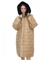 Cappotto reversibile con pelliccia di montone e piumino in piuma 52 nei colori oro e nero manica lunga chiusura zip