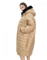 Cappotto reversibile con pelliccia di montone e piumino in piuma 52 nei colori oro e nero manica lunga chiusura zip