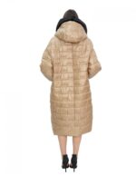 Cappotto reversibile con pelliccia di montone e piumino in piuma 48 nei colori oro e nero manica lunga chiusura zip