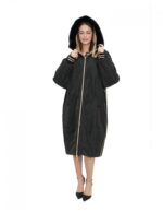 Cappotto reversibile con pelliccia di montone e piumino in piuma 48 nei colori oro e nero manica lunga chiusura zip