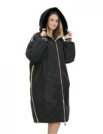 Cappotto reversibile con pelliccia di montone e piumino in piuma 48 nei colori oro e nero manica lunga chiusura zip