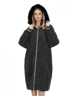 Cappotto reversibile con pelliccia di montone e piumino in piuma 52 nei colori oro e nero manica lunga chiusura zip