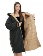 Cappotto reversibile con pelliccia di montone e piumino in piuma 52 nei colori oro e nero manica lunga chiusura zip