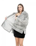 Sapphire mink fur jacket 52 full and horizontal knit long sleeves hood - Image 7