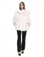 Cappotto lungo 72 cm in volpe rosa 44 con lavoazione verticale con maniche lunghe tasche esterne collo chanel