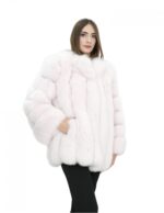 Cappotto lungo 72 cm in volpe rosa 44 con lavoazione verticale con maniche lunghe tasche esterne collo chanel