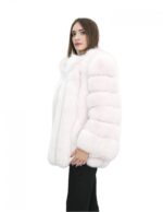 Cappotto lungo 72 cm in volpe rosa 44 con lavoazione verticale con maniche lunghe tasche esterne collo chanel