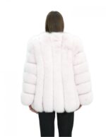Cappotto lungo 72 cm in volpe rosa 44 con lavoazione verticale con maniche lunghe tasche esterne collo chanel
