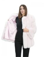 Cappotto lungo 72 cm in volpe rosa 44 con lavoazione verticale con maniche lunghe tasche esterne collo chanel