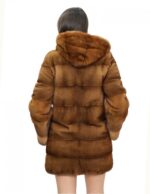 Cappotto 40 pelliccia di visone gold scuro con cappuccio maniche lunghe tasche esterne e coulisse
