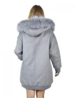 Cappotto grigio zaffiro 48 lana persiano e volpe cappuccio zip elastico polsi e fondo