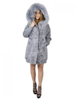 Cappotto grigio zaffiro 48 lana persiano e volpe cappuccio zip elastico polsi e fondo