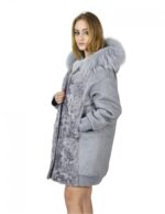 Cappotto grigio zaffiro 48 lana persiano e volpe cappuccio zip elastico polsi e fondo