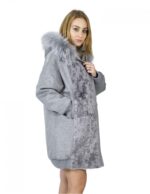Cappotto grigio zaffiro 52 lana persiano e volpe cappuccio zip elastico polsi e fondo