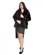 188 cm long demi fur mink stole with three-quarter sleeves and drawstring - Image 5