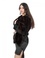 188 cm long demi fur mink stole with three-quarter sleeves and drawstring - Image 3