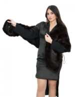 188 cm long demi fur mink stole with three-quarter sleeves and drawstring - Image 7