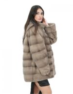 Giacca visone orizzontale femmina 48 nocciola reversibile pelliccia e impermeabile