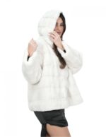 Giacca visone pelliccia 54 bianco ottico giacca manica tre quarti cappuccio