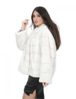 Giacca visone pelliccia 54 bianco ottico giacca manica tre quarti cappuccio