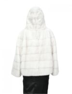 Giacca visone pelliccia 54 bianco ottico giacca manica tre quarti cappuccio