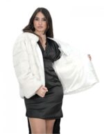 Giacca visone pelliccia 54 bianco ottico giacca manica tre quarti cappuccio