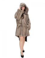 Coat 52 reversible hazelnut mink one-piece and waterproof fabric long sleeve zip 86 cm long - Image 5