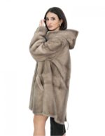 Coat 52 reversible hazelnut mink one-piece and waterproof fabric long sleeve zip 86 cm long - Image 3